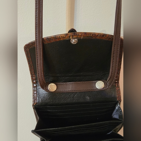 Brighton Crossbody Wallet In Black Leather With Brown Crocodile Embossed Design - Picture 14 of 17